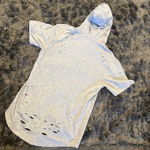 Distressed hooded shirt made in usa